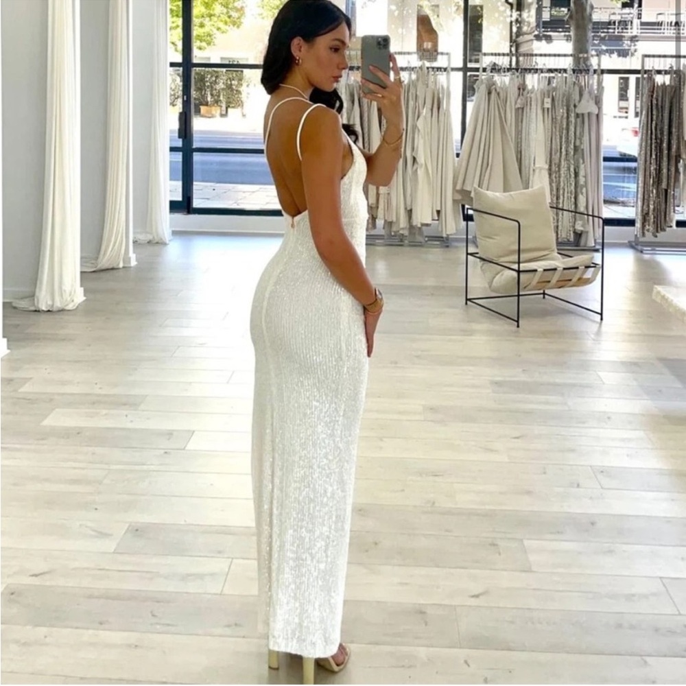 NOOKIE x REVOLVE Liberty Gown Sequin One Shoulder Maxi Dress in White NWT S 4